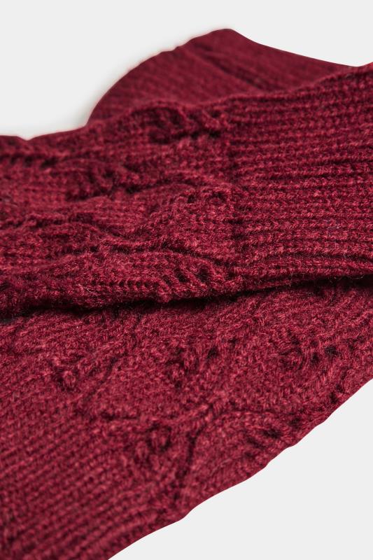 Burgundy Red Leaf Knitted Hand Warmer Gloves | Yours Clothing 3