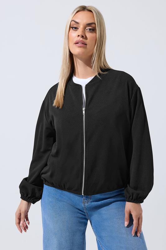 LIMITED COLLECTION Plus Size Black Zip Bomber Jacket | Yours Clothing 1