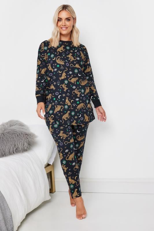 YOURS Plus Size Navy Blue Leopard Print Pyjama Set | Yours Clothing 2