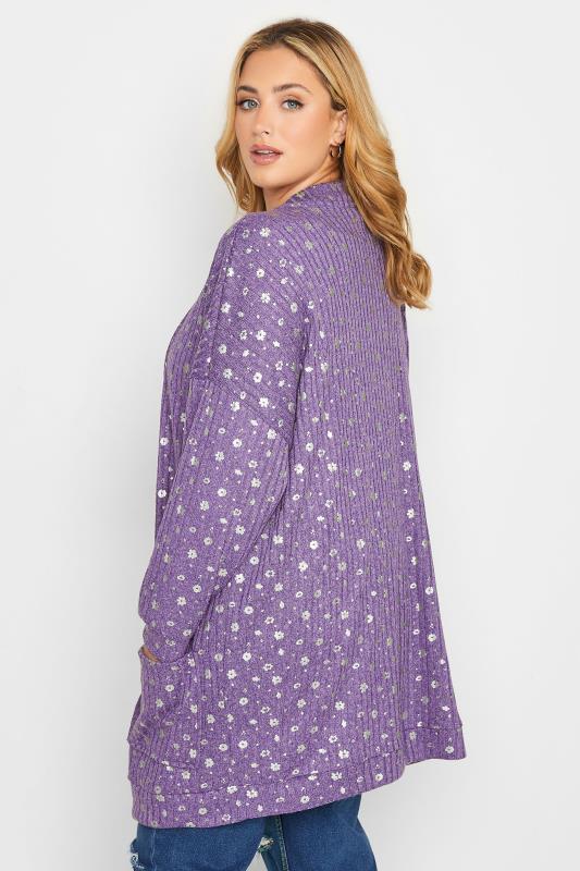 Plus Size Purple Foil Floral Print Cardigan | Yours Clothing 3