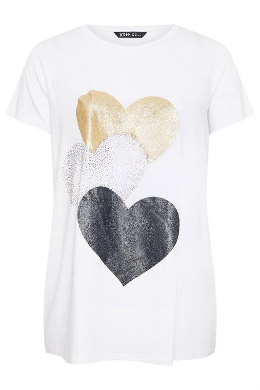 YOURS Curve Plus Size White Glitter Heart Print T-Shirt | Yours Clothing  5