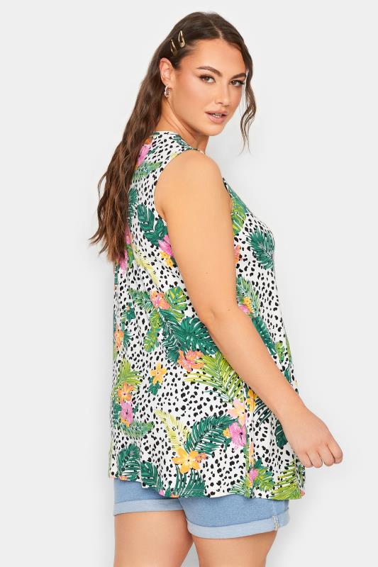 YOURS Plus Size White Tropical Floral Print Vest Top | Yours Clothing 3