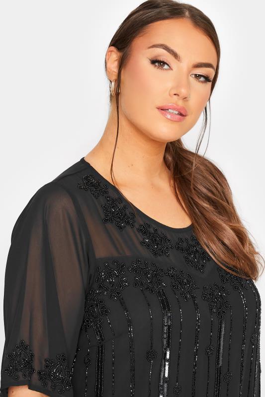 LUXE Plus Size Black Sequin Hand Embellished Chiffon Blouse | Yours Clothing 4