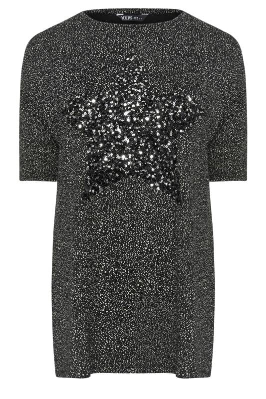 YOURS Plus Size Black Star Sequin Embellished T-Shirt | Yours Clothing  5