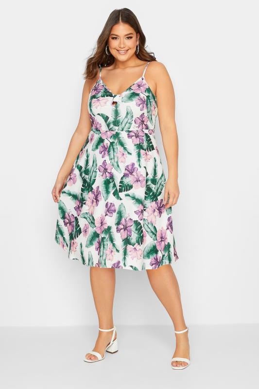 YOURS LONDON Plus Size White Tropical Print Bow Front Dress | Yours Clothing 3