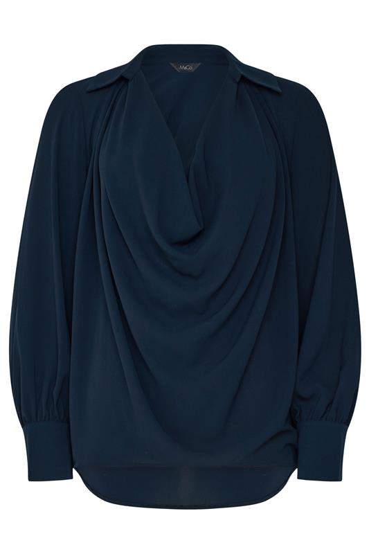 M&Co Navy Blue Drape Front Blouse | M&Co 5