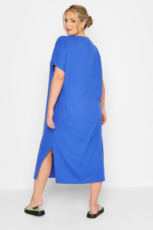 LIMITED COLLECTION Plus Size Blue Side Split Midaxi T-Shirt Dress | Yours Clothing 3
