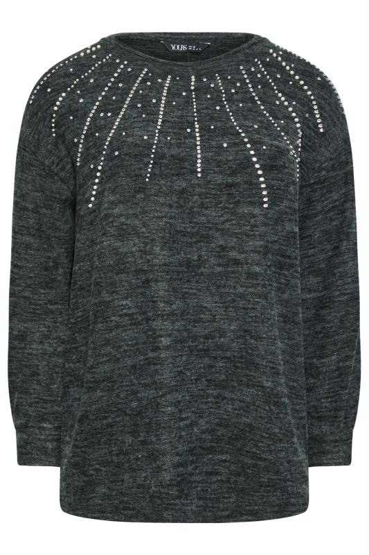 YOURS Plus Size Grey Pearl Embellished Jumper | Yours Clothing 5
