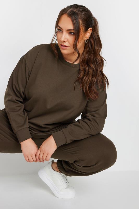 YOURS Plus Size Chocolate Brown Crew Neck Sweatshirt | Yours Clothing 4