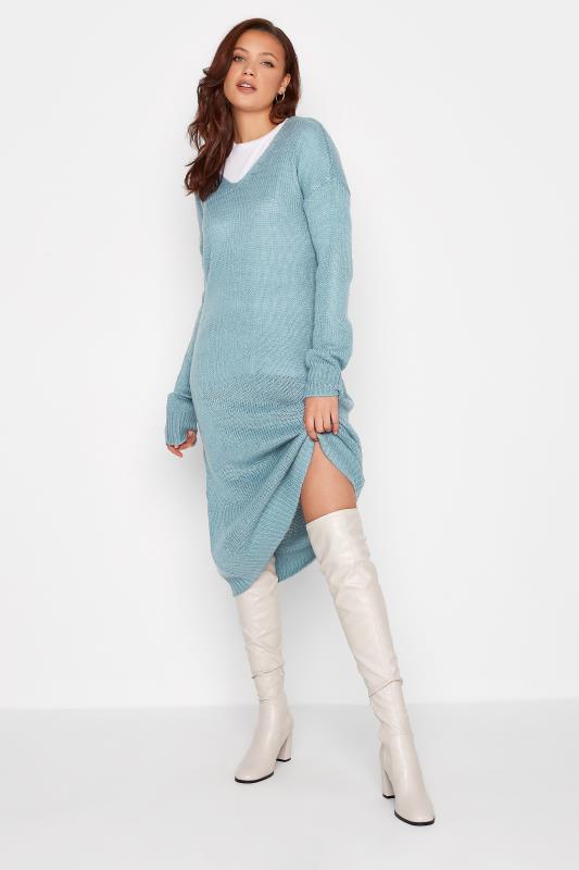 LTS Tall Denim Blue Knitted Midi Dress 1