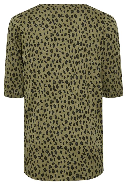 Plus Size Green Animal Print Pintuck Henley T-Shirt | Yours Clothing 7