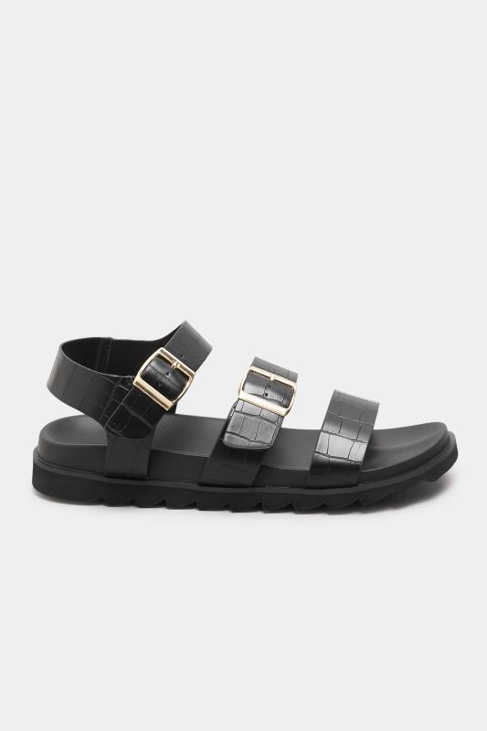 Black Croc Buckle Sandals In Extra Wide Fit | Yours Clothing  3