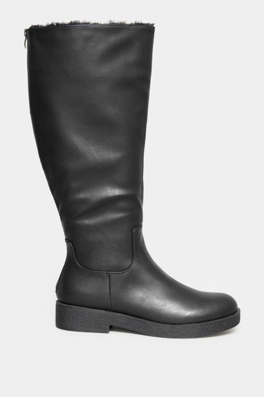 LIMITED COLLECTION Black Fur Lined Knee High Boots In Wide E Fit | Yours Clothing 4