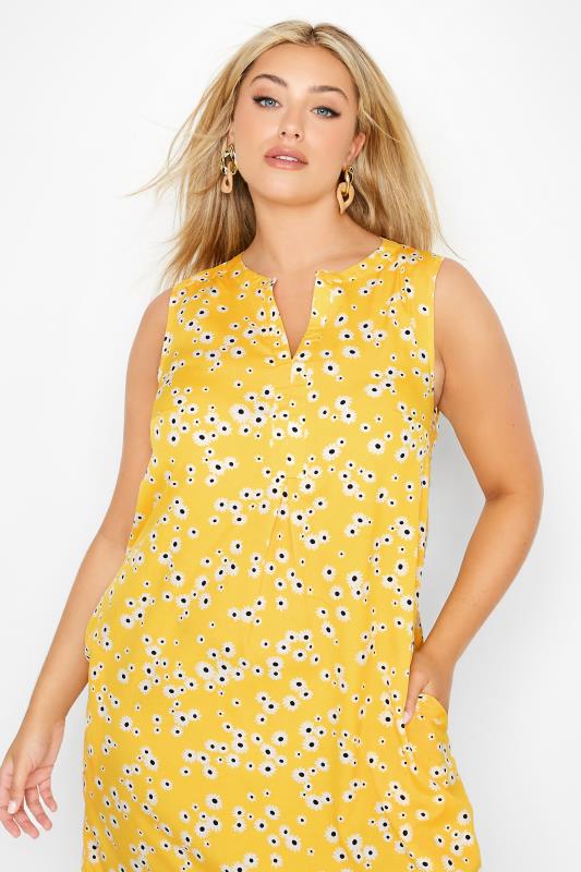 Curve Yellow Daisy Print Sleeveless Shirt Dress 4