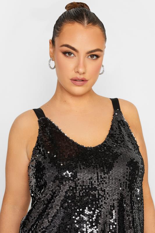 YOURS LONDON Plus Size Black & Purple Sequin Cami Top | Yours Clothing 4
