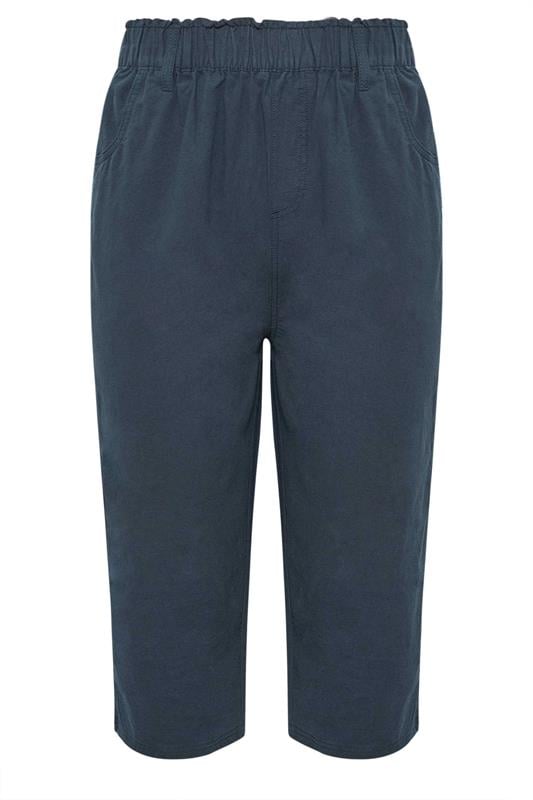 YOURS 2 PACK Plus Size Khaki Green & Navy Blue Cool Cotton Cropped Trousers | Yours Clothing 8