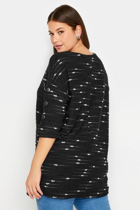 YOURS Plus Size Black Textured Button Sleeve Top | Yours Clothing  3