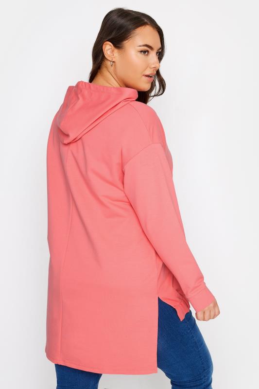 YOURS Plus Size Bright Pink Embellished Tie Hoodie | Yours Clothing 3