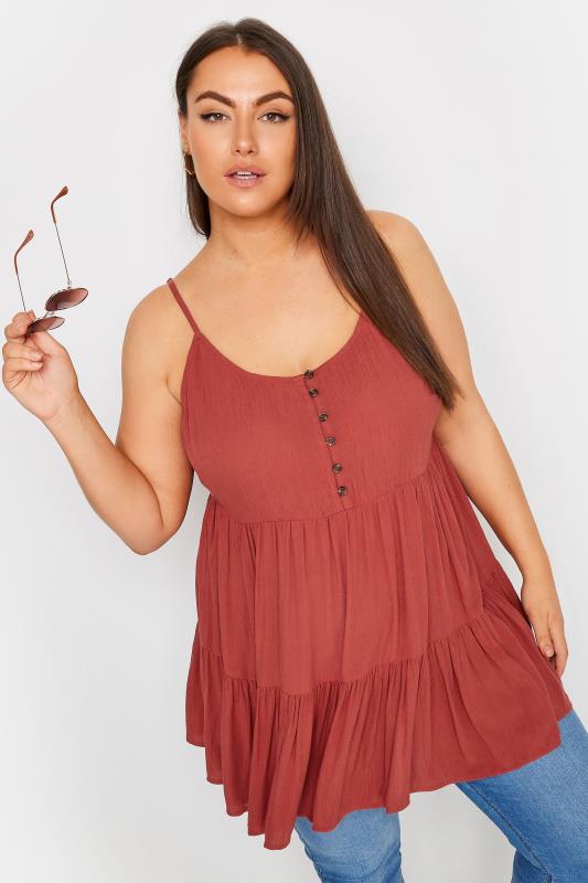YOURS Plus Size Rust Orange Crinkle Tiered Vest Top | Yours Clothing 2