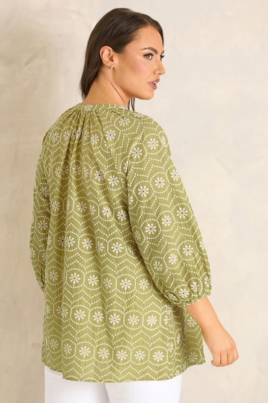 EVANS Plus Size Chartreuse Green Cotton Broderie Blouse | Evans 2