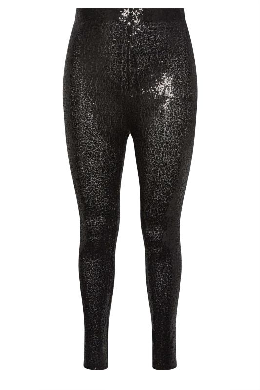 Plus Size Black Sequin Stretch Leggings | Yours Clothing 4