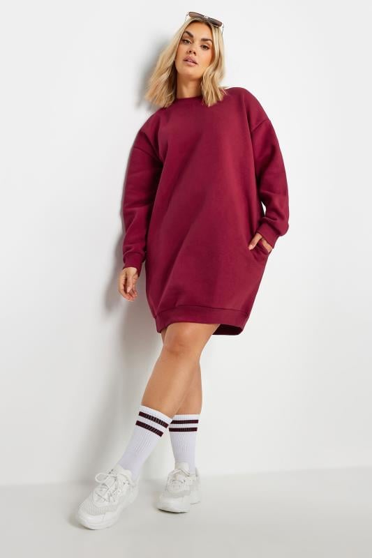 Plus Size  YOURS Curve Burgundy Red Sweatshirt Dress