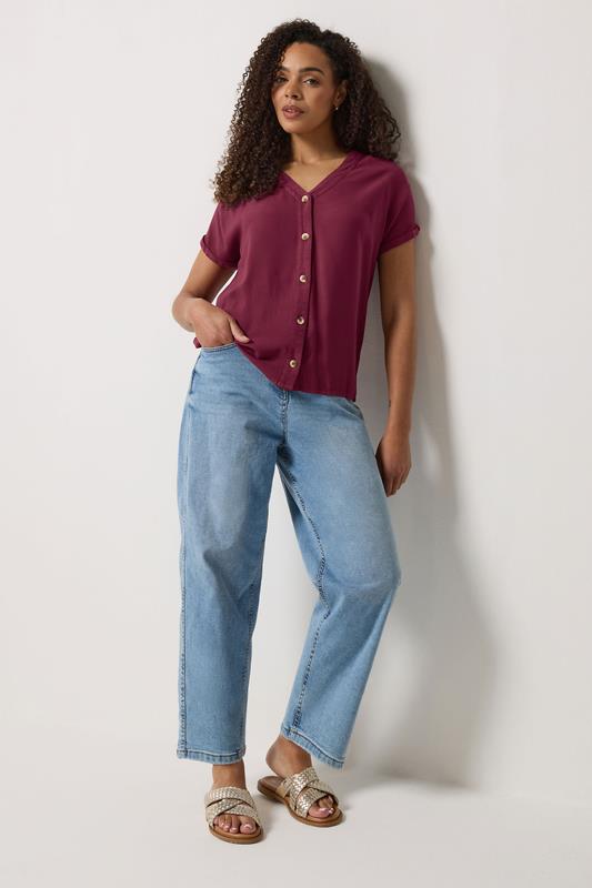 M&Co Dark Red Button Front Blouse | M&Co 1