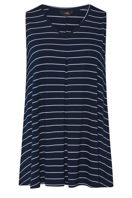 Plus Size Blue Stripe Sleeveless Pleat Detail Vest Top | Yours Clothing  6