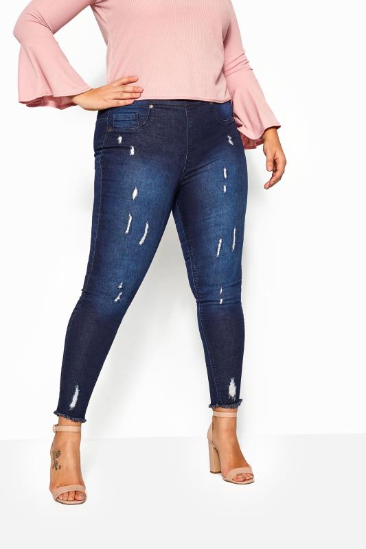 YOURS FOR GOOD Curve Plus Size Black Washed Distressed Cat Stretch JENNY  Jeggings