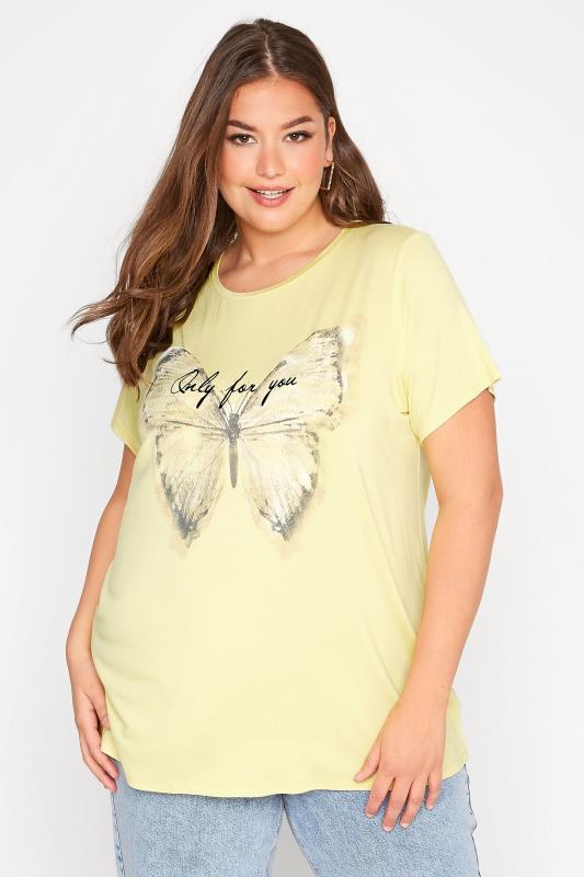 Plus Size  Curve Yellow Butterfly 'Only For You' Slogan T-Shirt