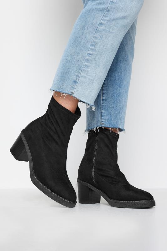  Evans Black Faux Suede Heeled Ankle Boots