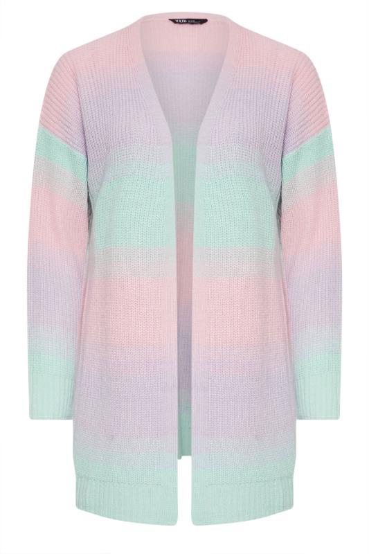 YOURS Plus Size Pastel Pink & Blue Ombre Stripe Knitted Cardigan | Yours Clothing 5