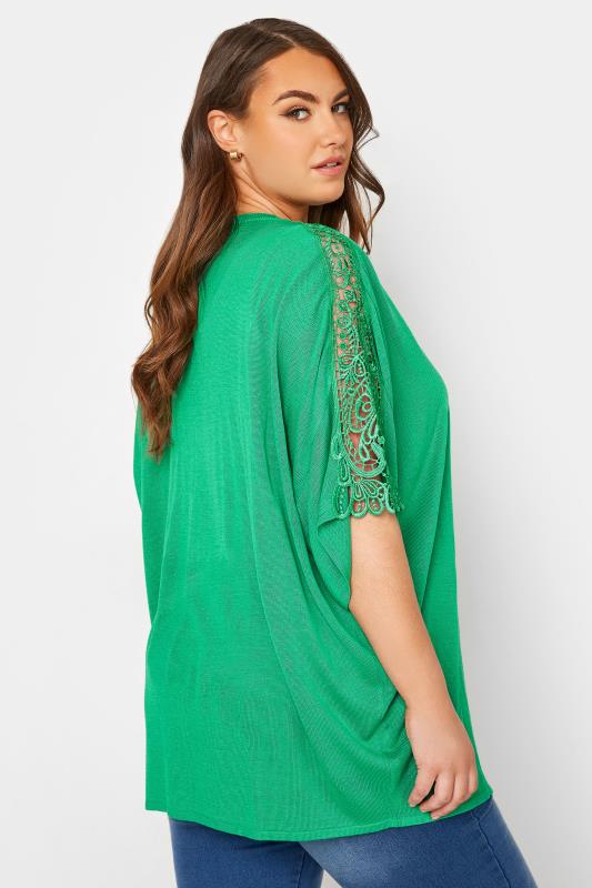 Plus Size Green Lace Sleeve Kimono Cardigan | Yours Clothing  3
