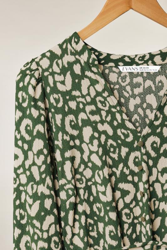 EVANS Curve Khaki Green Leopard Print Tie Waist Midi Dress | Evans  6