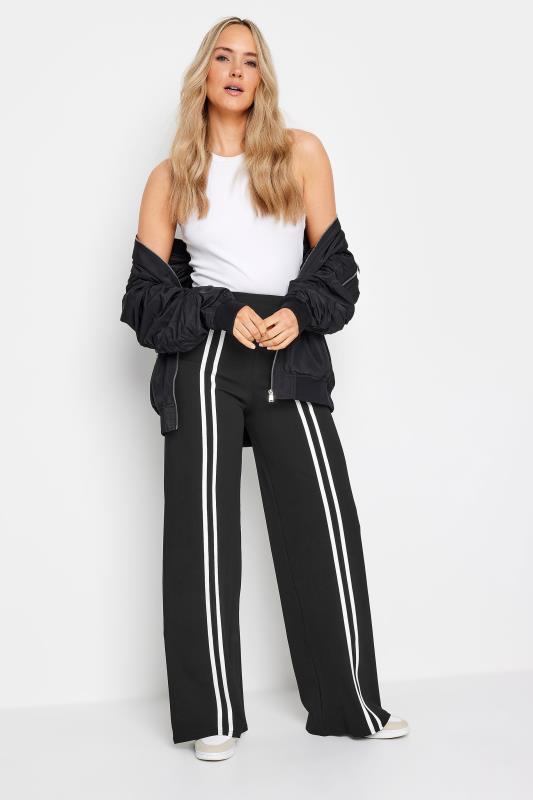  Grande Taille LTS Tall Black & White Front Stripe Wide Leg Trousers
