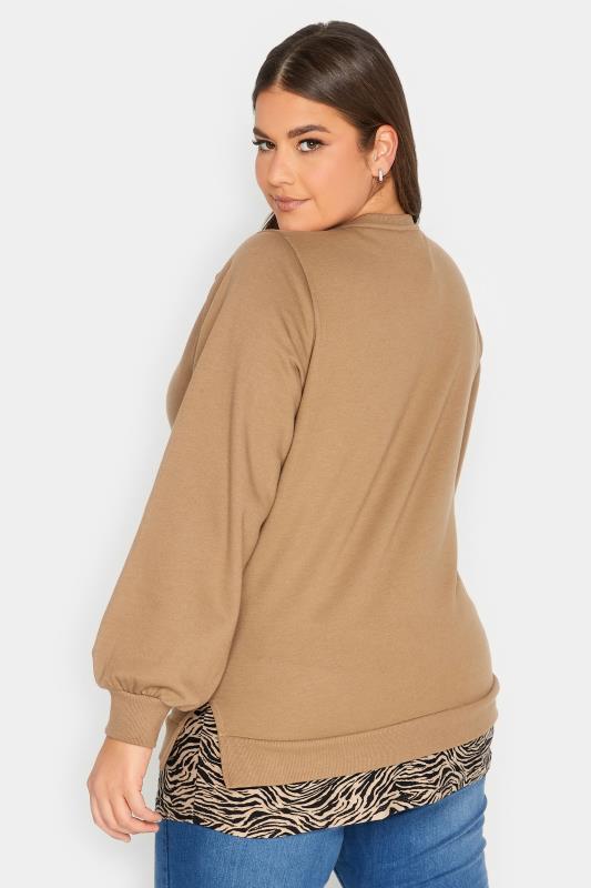 Curve Plus Size Brown Zebra Print Hem Sweatshirt | Yours Clothing  3