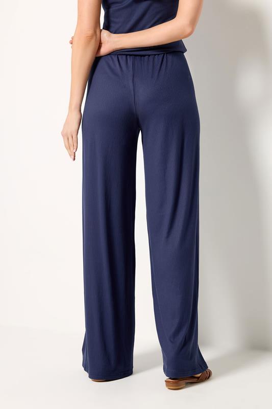 LTS Tall Women's Navy Blue Ribbed Wide Leg Trousers | Long Tall Sally 4