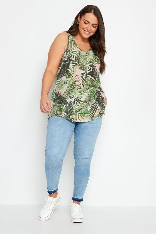 YOURS Plus Size Green Tropical Print Vest Top | Yours Clothing 3
