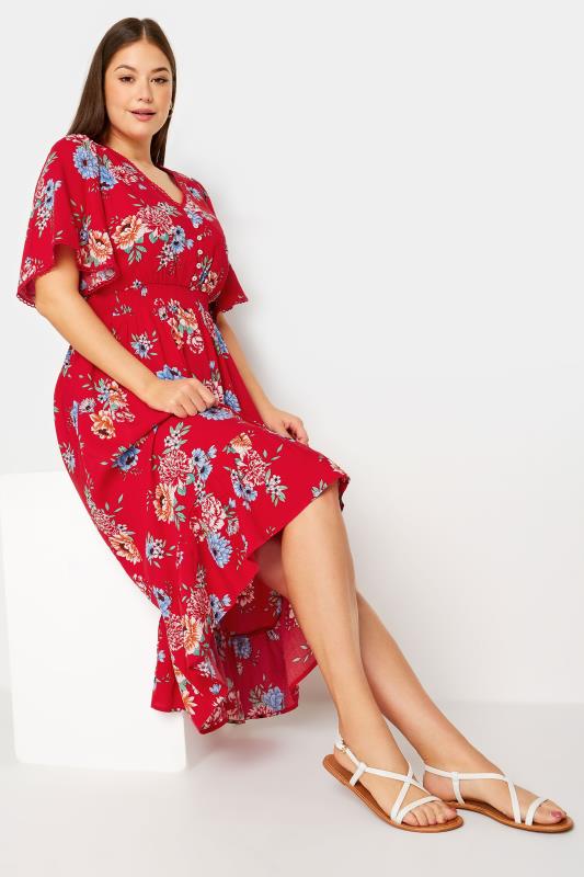 YOURS Plus Size Red Floral Print High Low Midi Dress | Yours Clothing 2