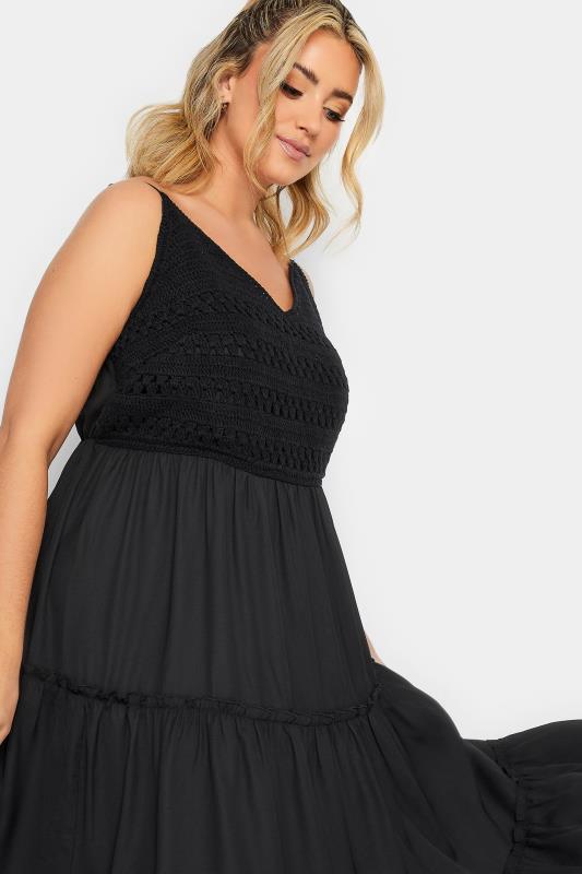 LIMITED COLLECTION Plus Size Black Crochet Tiered Midaxi Dress | Yours Clothing  4