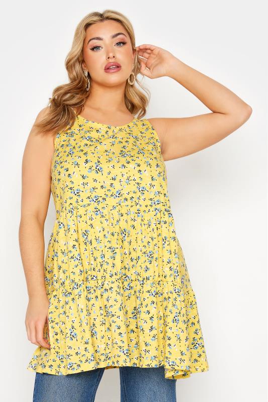 Lemon Yellow Ditsy Tiered Peplum Vest Top | Yours Clothing 1
