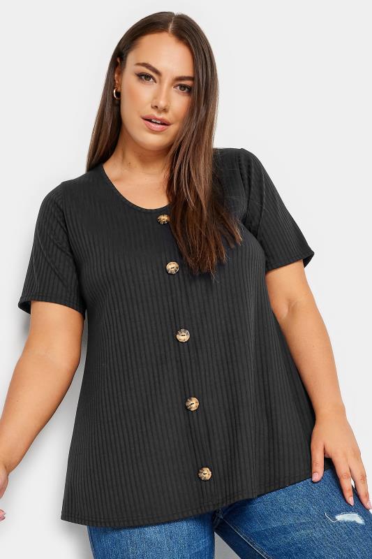 LIMITED COLLECTION Plus Size Curve Black Ribbed Swing Top | Yours Clothing  1