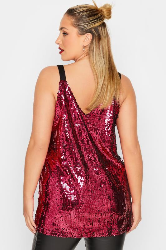 YOURS LONDON Plus Size Red Sequin Embellished Cami Top | Yours Clothing 4