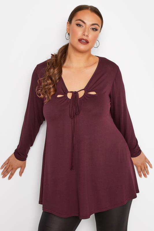 LIMITED COLLECTION Plus Size Plum Purple Keyhole Tie Long Sleeve Top | Yours Clothing  3
