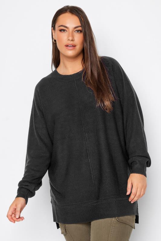 YOURS Plus Size Black Front Seam Detail Jumper | Yours Clothing 1