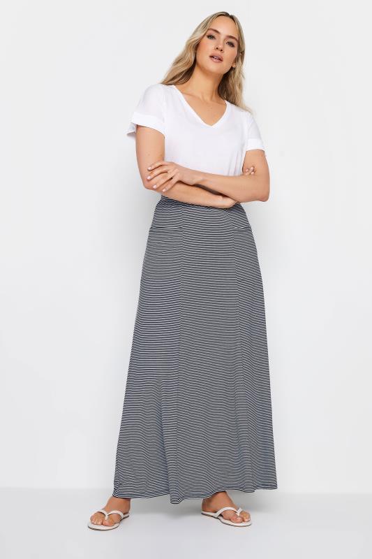LTS Tall Womens Navy Blue Stripe Fit & Flare Maxi Skirt | Long Tall Sally 1