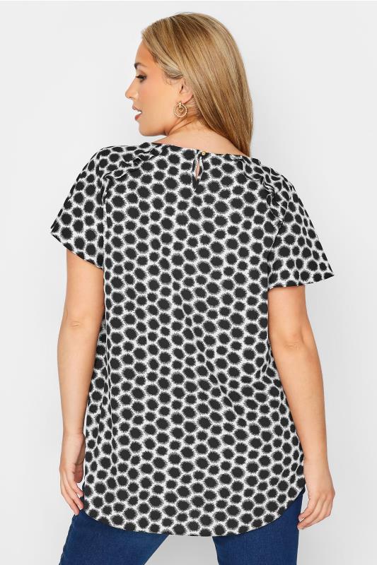 Plus Size Black Spot Print Frill Shoulder Top | Yours Clothing 3