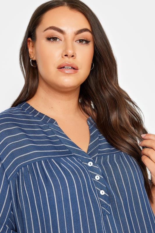 YOURS Plus Size Navy Blue Stripe Notch Neck Blouse | Yours Clothing 4