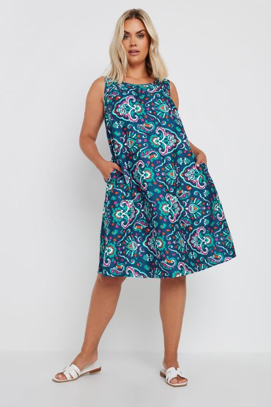 YOURS Plus Size Blue Paisley Print Pocket Swing Dress | Yours Clothing 1