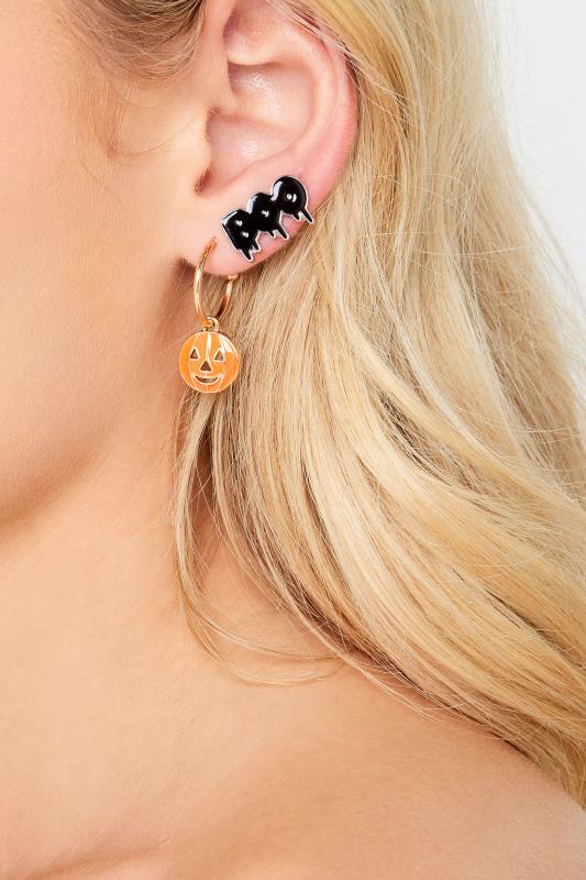 Plus Size  2 PACK Orange Pumpkin Halloween Hoop Earrings Set